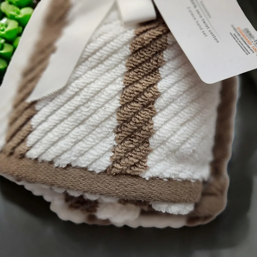 Kassa Spa Quick Dry Set of 2 Cotton Bathroom Striped Hand Towel Brown White